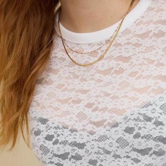 NWT AERIE Vintage White Floral Lace T-Shirt Sheer Short Sleeve Crewneck Size M - Picture 4 of 9